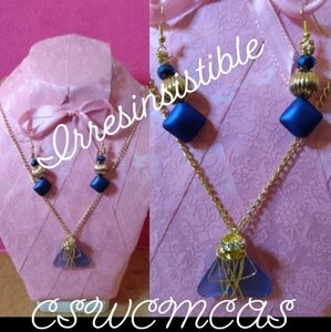Blue Triangle Pyramid 🔷 Handmade Necklace and Earrings Set